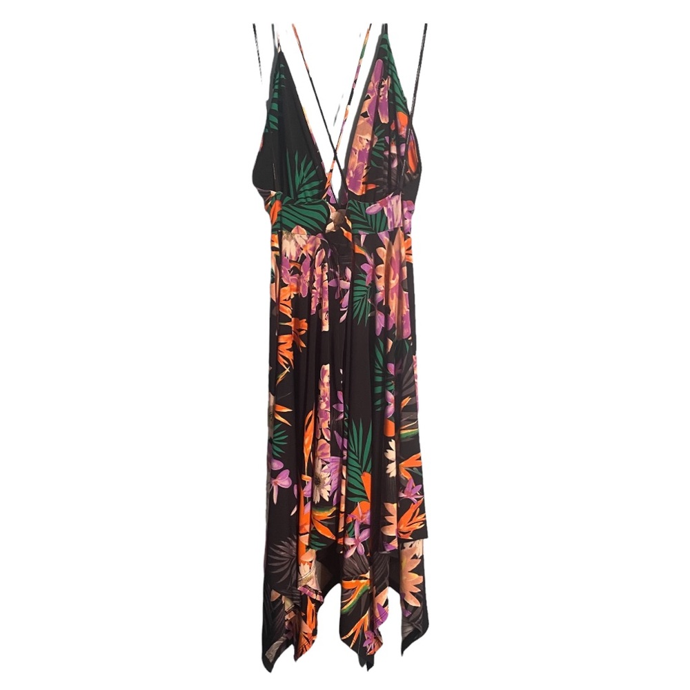 Symphony Floral Sundress w/High-Low Hem - Black multi, Medium